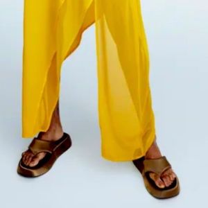 Zara Brown Platform Slide Sandals